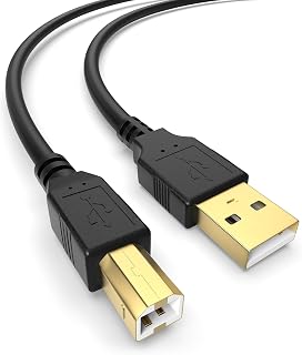 Sinoacc USB A to USB B 2.0 Printer Cable High Speed Printer to USB Cable Cord Compatible with HP Canon Dell Epson Brother Lexmark Xerox Piano DAC and More, Gold-Plated Connectors, Black, 5Ft