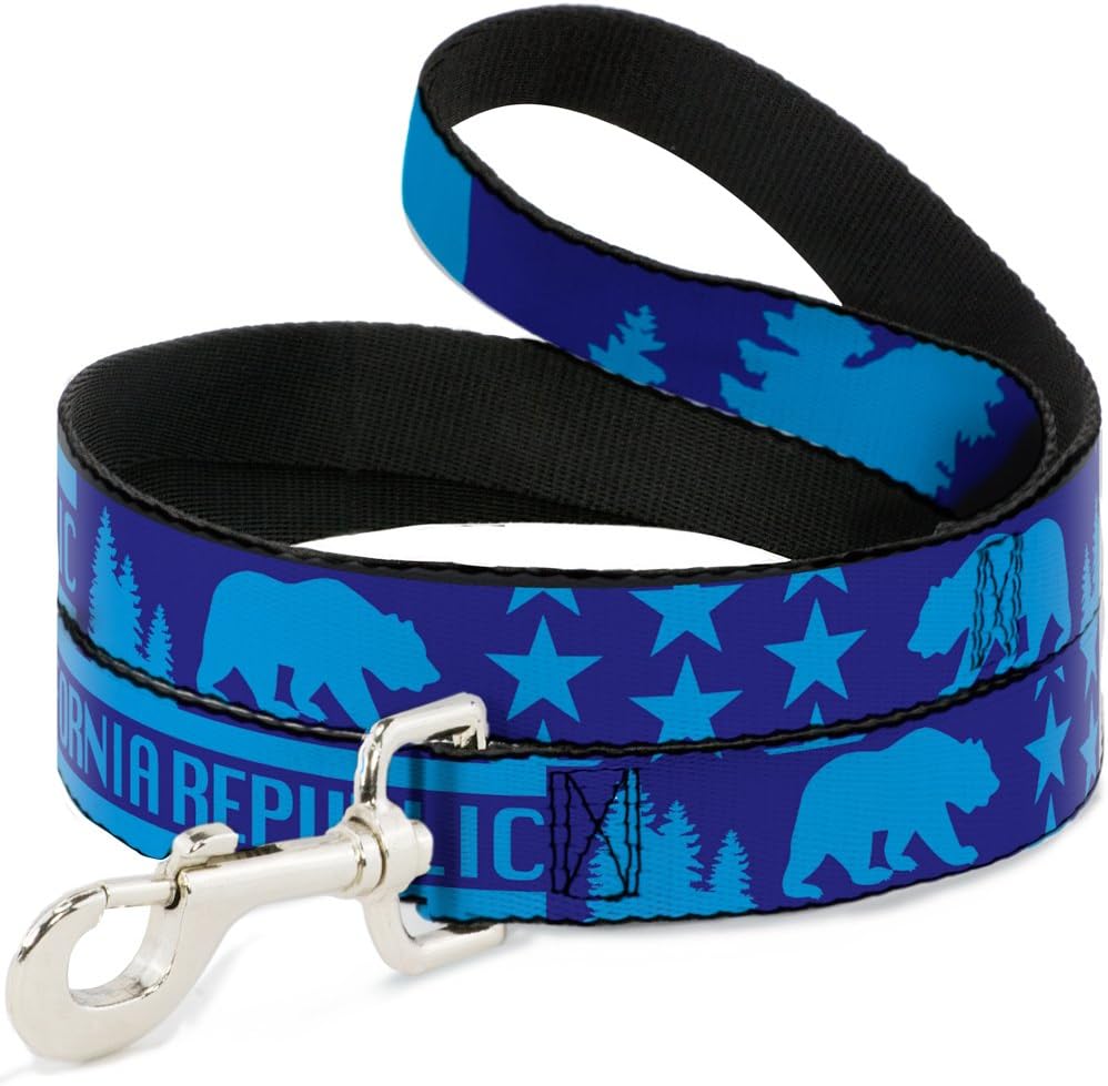 Dog Leash California Republic Bear Stars Silhouette Blues 6 Feet Long 1.0 Inch Wide
