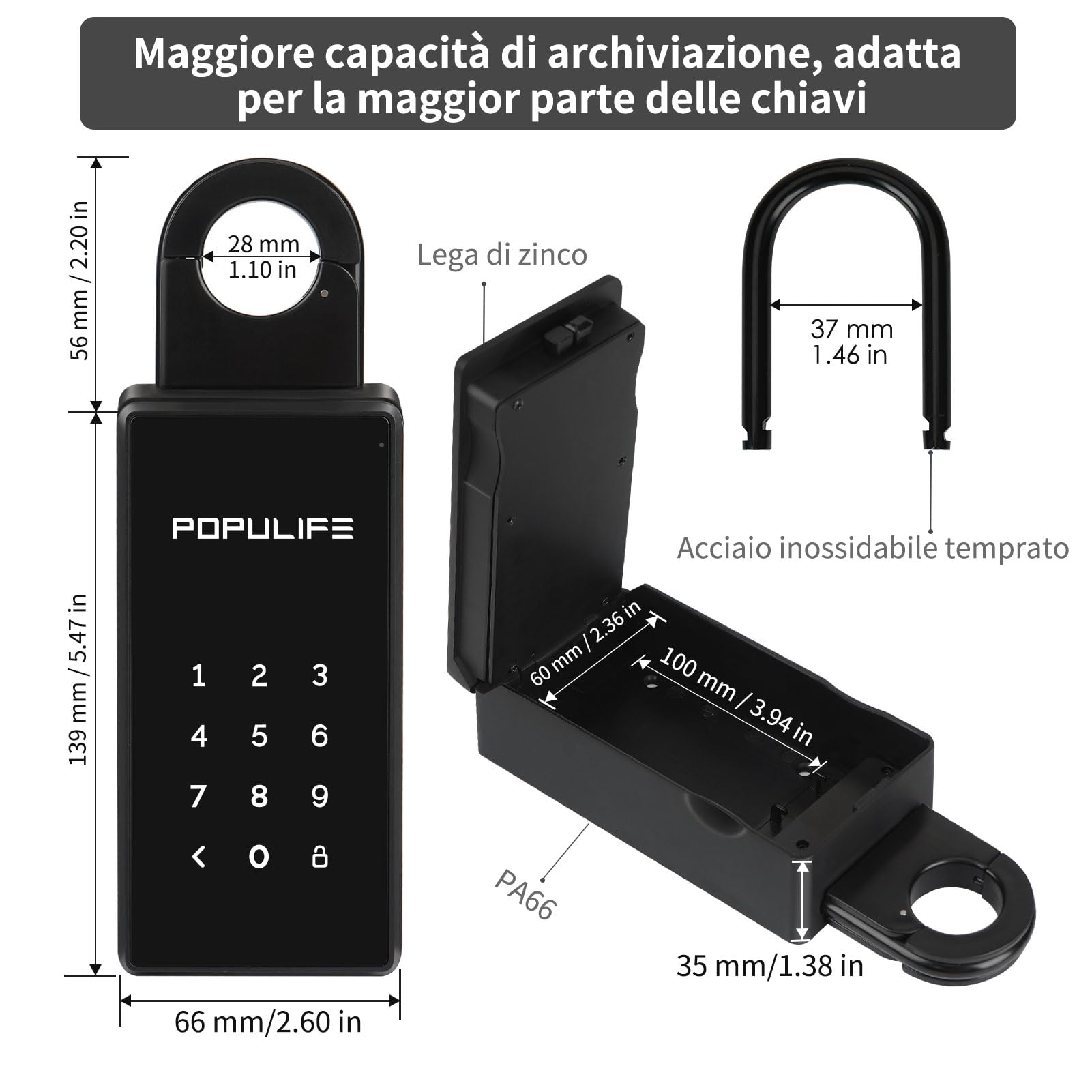 Populife Cassetta Chiavi WiFi con Gateway, Smart Cassetta Chiavi con Codice, Cassa di Sicurezza per Esterni con Controllo Remoto Wireless, Montabile a Parete e su Maniglia Key Box, Impermeabile IP66