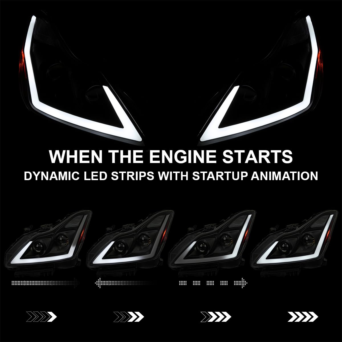 For 08-15 Infiniti G37/Q60 Polished Black Projector Headlights