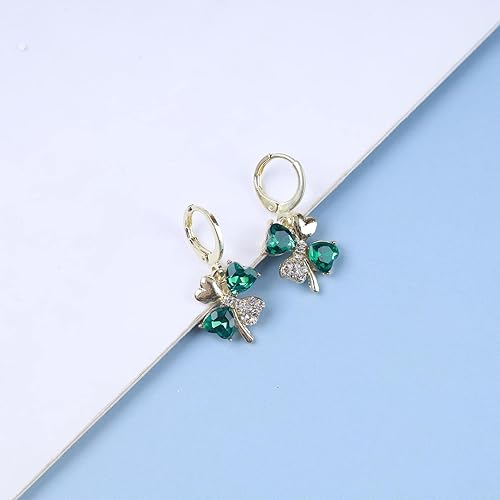 Boho Emerald Crystal Drop Earrings Green Rhinestone Flower Earrings Vintage Emerald Petal Earrings Green Cz Flower Earrings Jewelry for Women