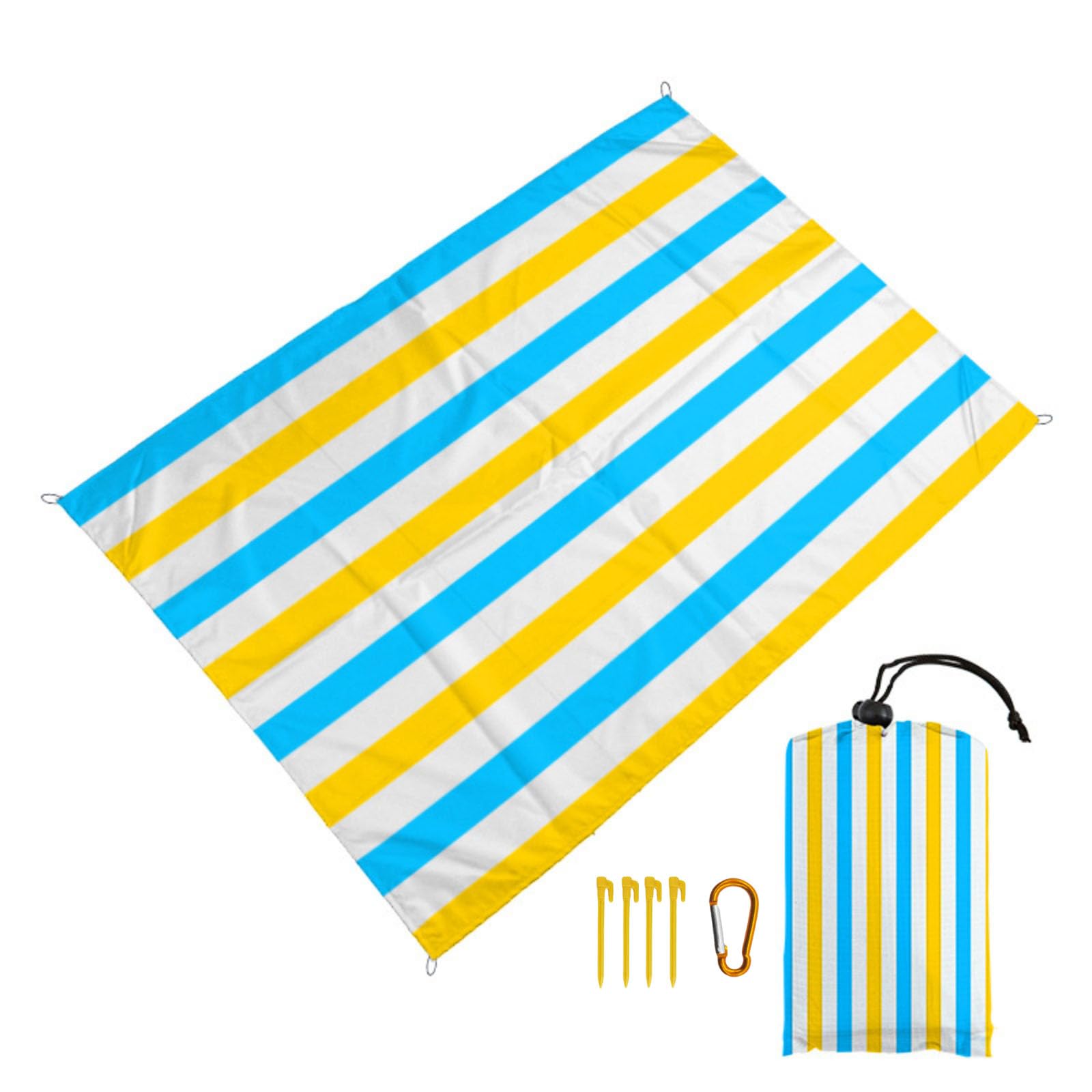 Surwin Stripes Sand-Free Waterproof Beach Blanket, Lightweight Compact Mats Quick-Dry Microfibre Beach Pad Extra Large Oversized Pool Towels for Camping, Hiking, Picnic (Light Blue,200x210cm)