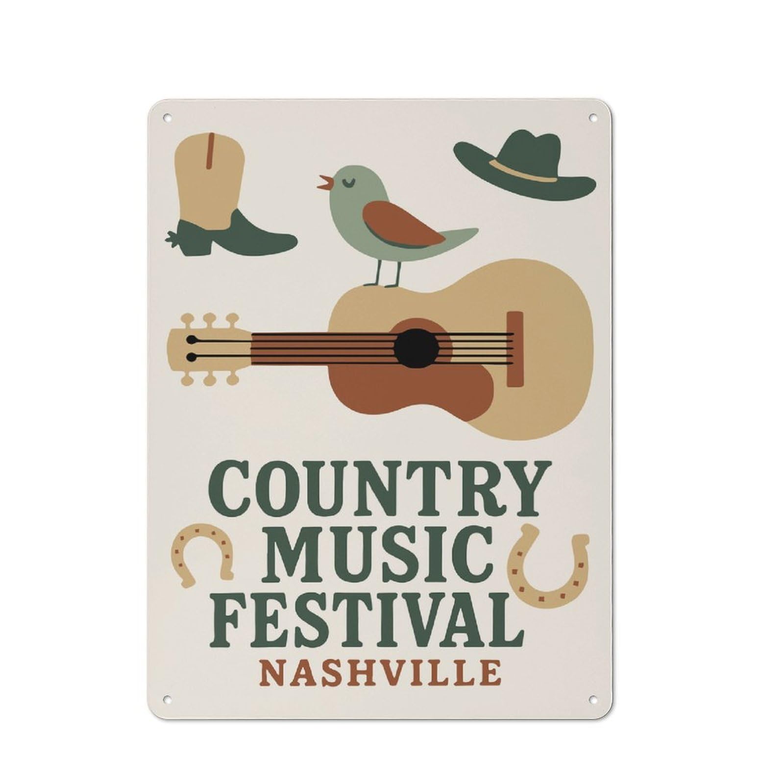 Junmoney Style-18 Classic Country Music Festival Nashville Metal Sign 40X30cm, Classic Pub Decor For Diner, Restaurant, Shed Or Kitchen