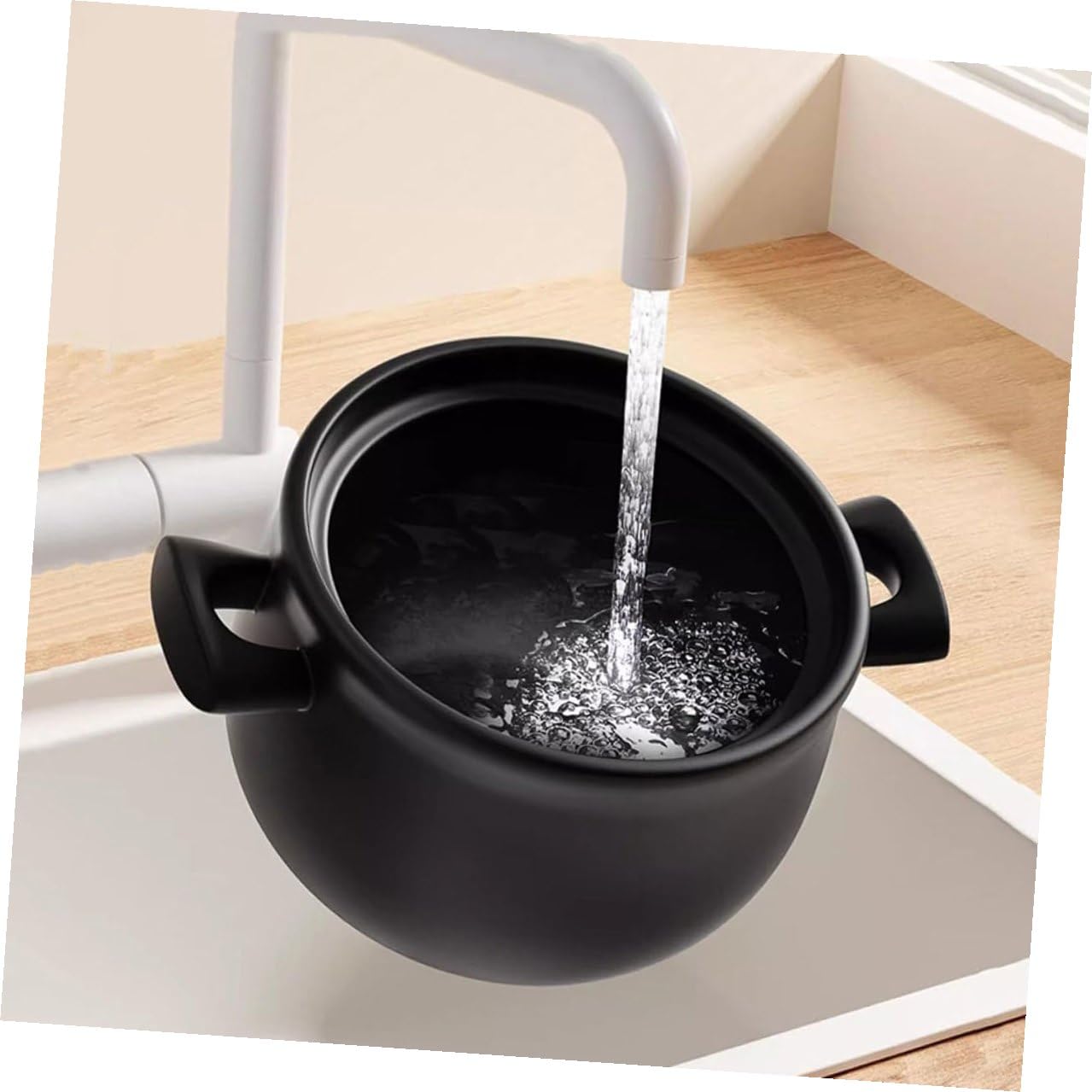 Casseruola e Non Facile da Rompere da 2,5l in Ceramica per Uso Domestico con Manico Spesso in Legno, Resistente al Calore per Stufati e Zuppe su Fornello a Gas