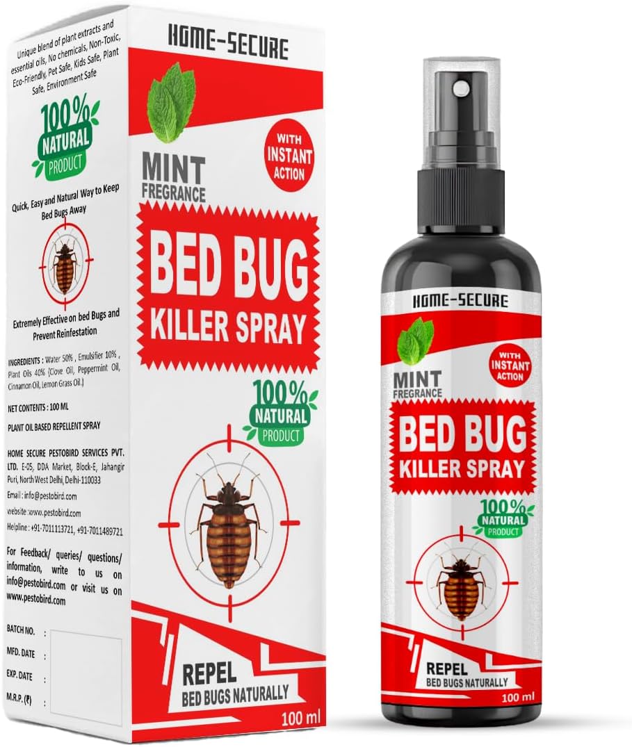 Home-Secure bed bug Killer Spray | Powerfull Herbal bed bug Spray with Instant Action, Long Lasting Protection | Organic Chemical-free bedbug repellent for home 100ml