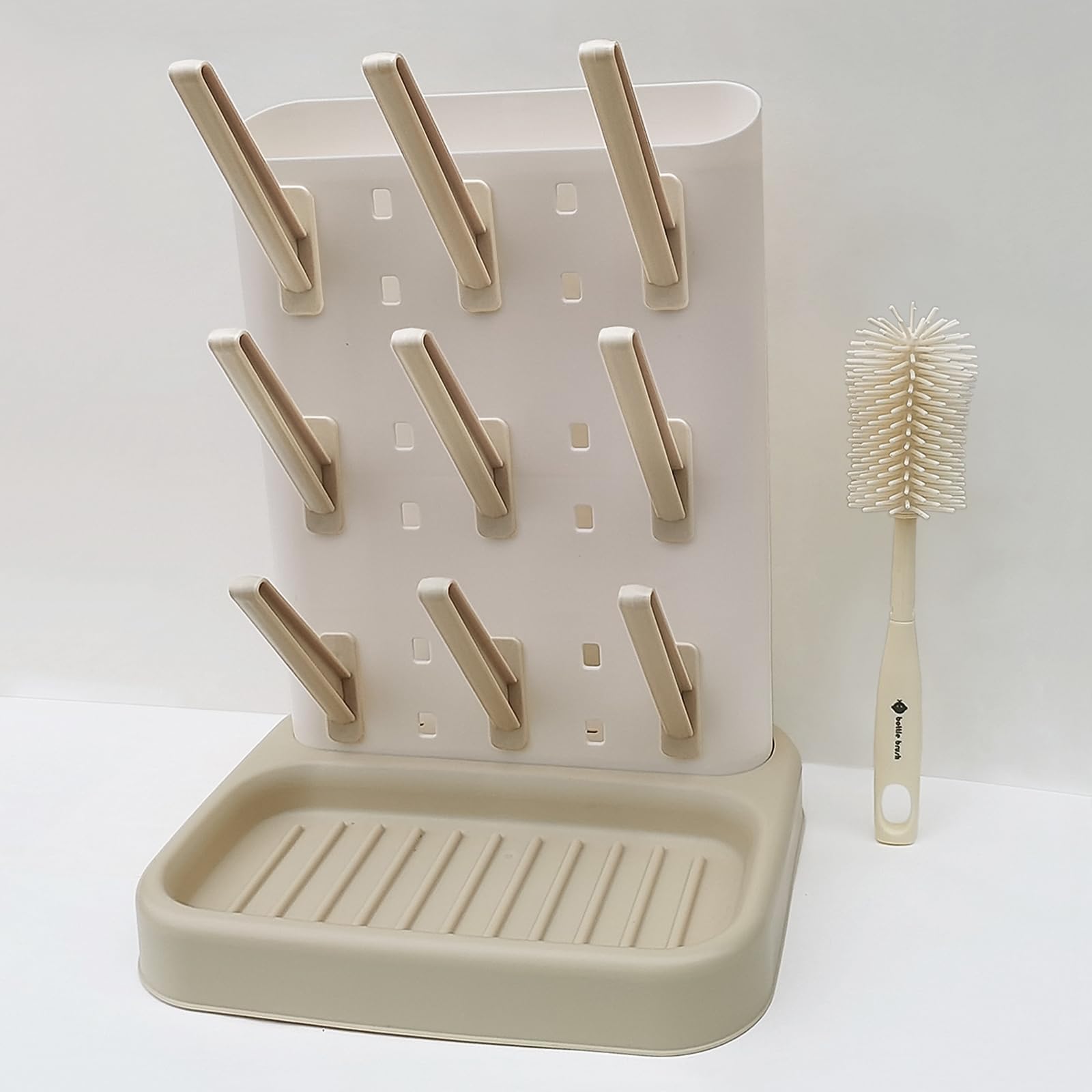 Suglade Vertical Baby Bottle Drying Rack | Large Capacity baby bottle holder | Space-Saving Design | Holds Multiple Bottles, Breast Pump Parts and Newborn Essentials(Beige) (Beige)