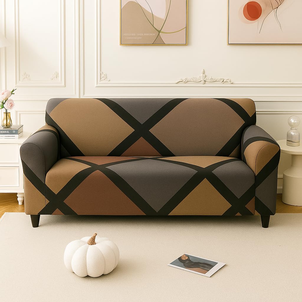 Homerz Premium 3 Seater Universal Elastic fit Sofa Cover Fully Covered, Non-Slip Sticky Elastic Stretchable Sofa Set Slipcover Protector (Biscoff, 3 Seater)