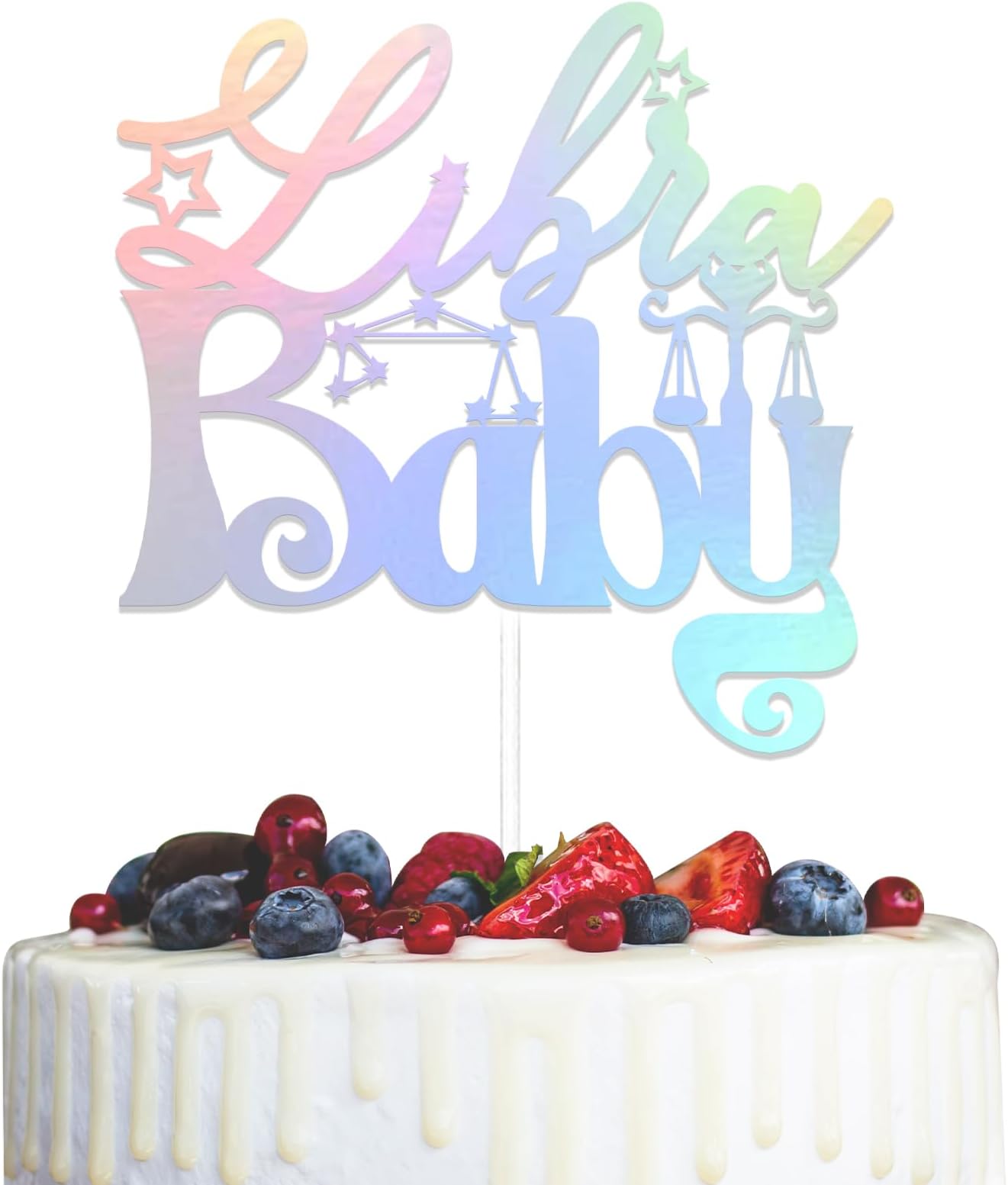 Libra Baby Cake Topper, Lib*a Birthday Decorations, Lib*a Baby Shower Decorations, October November Lib*a Zodiac Birthday Decorations Supplies Iridescent