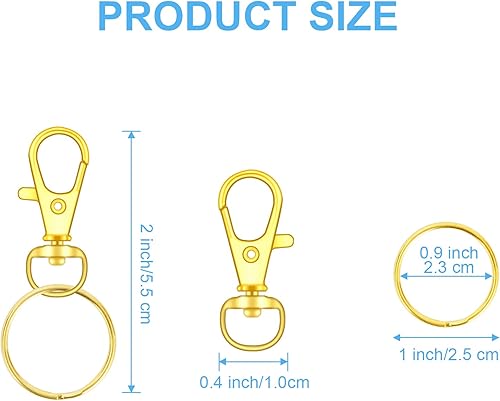 Miniatura 2 de 104 ganchos giratorios con llaveros, cierre de pinza de langosta de metal, llaveros para manualidades (dorado, 1.2 pulgadas (1.260 in)