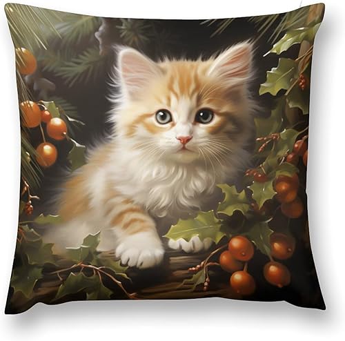 Miniatura 2 de HighonHi Cojines Decorativos para Sala Gatito con funda de almohada navideña para gatos y papá, funda de cojín para sofá al aire libre, decoración