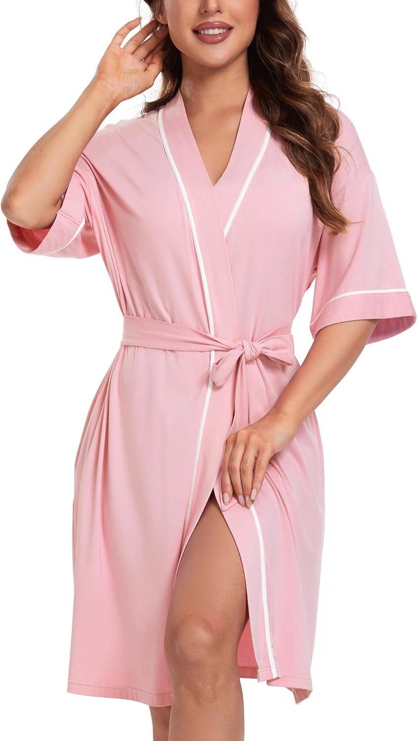 COLORFULLEAF Womens Bamboo Short Robes Lightweight Kimono Cotton Robe Soft Knit Bathrobe Ladies Loungewear with Pockets