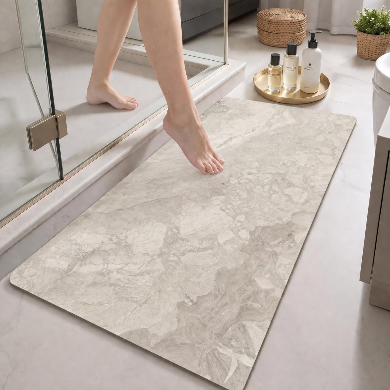COLOR&GEOMETRY Badezimmerteppich 60 x 110 cm rutschfeste Badematte mit Gummi Rückseite Badteppich rutschfest waschbar Badvorleger Bad Teppich Badezimmer Duschvorleger Beige