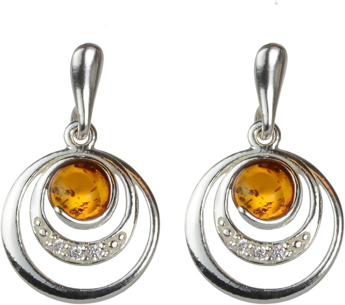 Amber Earrings - Sterling Silver and Baltic Honey Amber Earrings "Aleta" - Sterling Silver Jewelry Collection