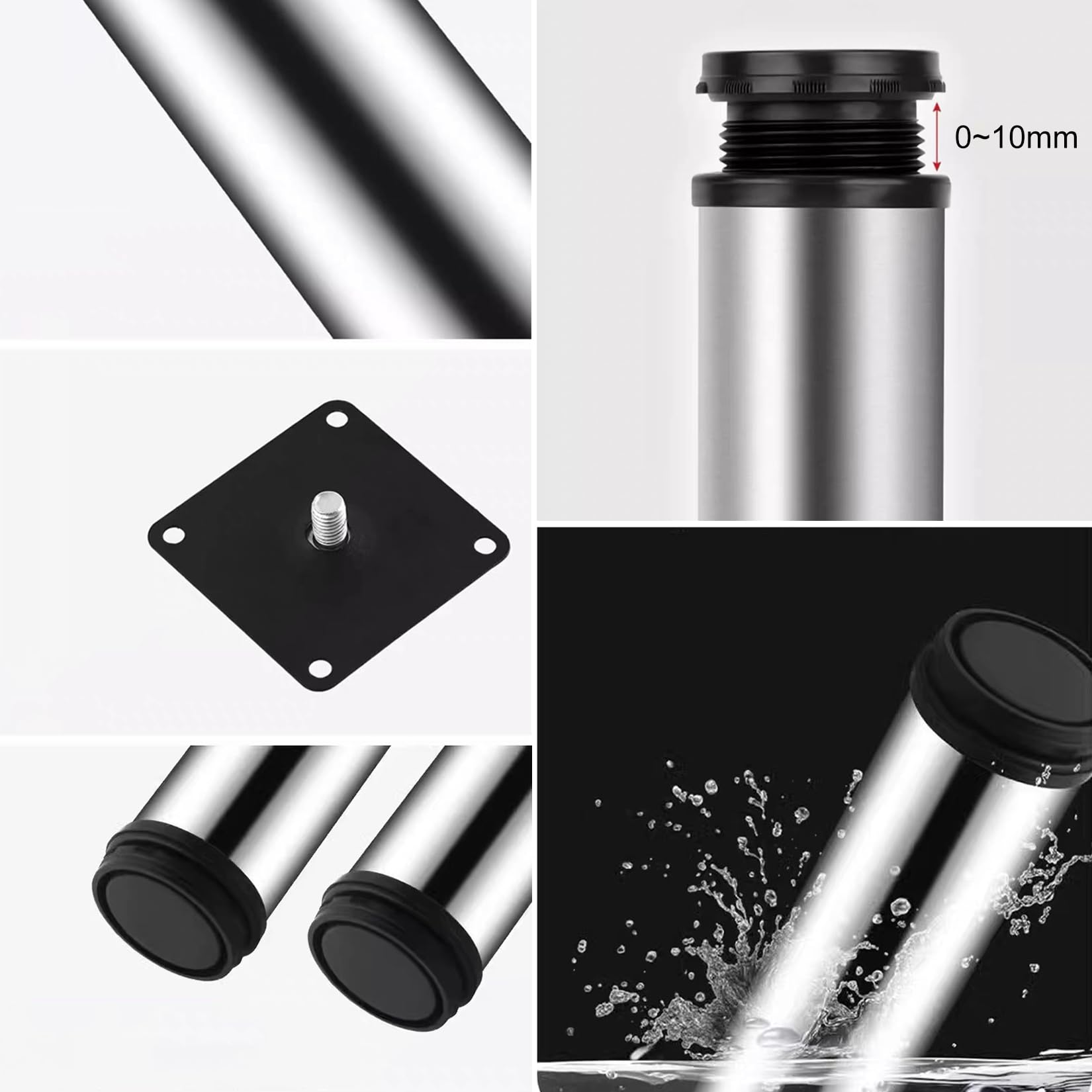 Gambe per Mobili Regolabili in Altezza in 4 Pezzi,Gamba per Tavoli in Metallo,Piedini di Supporto in Acciaio Inox per Armadi,Divani,Letti,Scrivania,Con Viti,Argento (50cm)