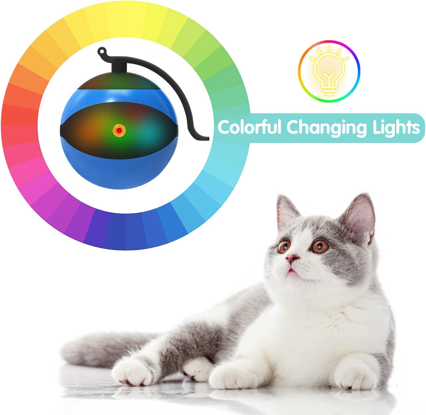 BABYLTRL Cat Toy, Automatic Moving Ball Bundle Feather Kitten Interactive Toys in Pack, Smart Electric Teaser Toys USB Rechargeable Hunting Exercise Toys Indoor Gifts for Kitten/Puppy/Small Dogs