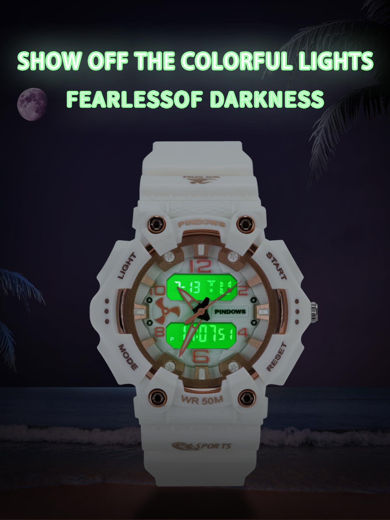 MASTOP Reloj deportivo digital unisex, color caramelo, militar, resistente al agua, 5 ATM, de cuarzo, digital, multifuncional, 5 ATM, impermeable, retroiluminación LED, esfera grande, con temporizador