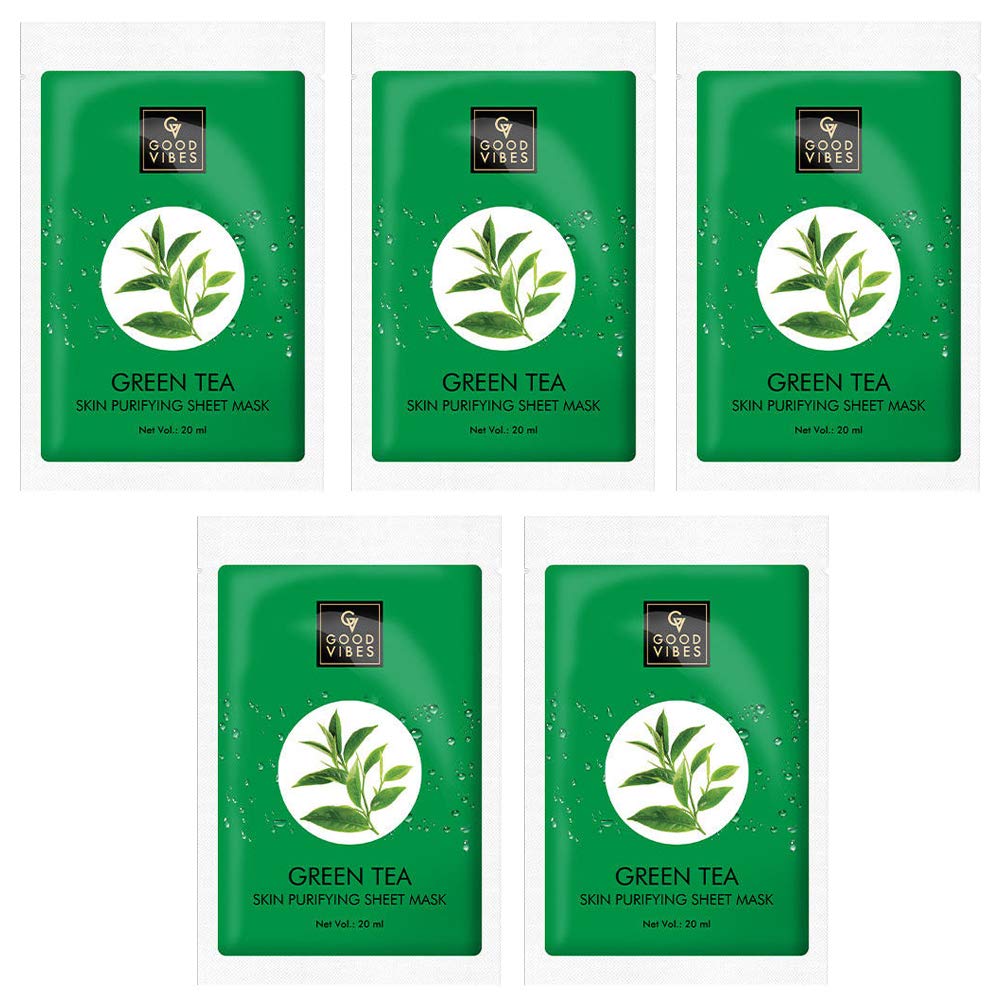 Good Vibes Green Tea Skin Purifying Sheet Mask (Pack of 5