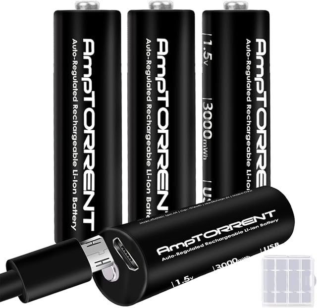 Lithium AA Battery, AA Lithium Rechargeable Batteries, 3000mWh AA Lithium Rechargeable Batteries, Rechargeable Battery AA 1.5V, USB 2h Fast Charging 1600 Cycles, 4 Pack+USB Charger