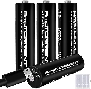 1.5V Lithium AA Battery, High Capacity AA Lithium Battery 3000mWh, Rechargeable USB AA Battery, 2h Fast Charging Lithium AA Batteries, 1600 Cycles Lithium Rechargeable AA, 4 Pack+USB Charger