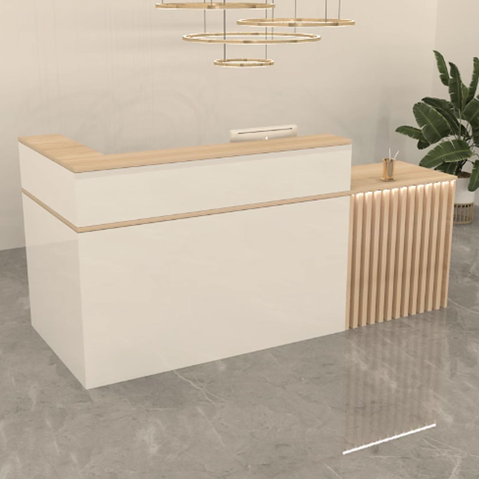 Empfangstheke Tresen Rezeption, Empfangstresen für Praxis, Reception Desk Salon, Reception Theke für Friseursalons, Supermärkte, Schönheitssalons(White+Natural,140cm)