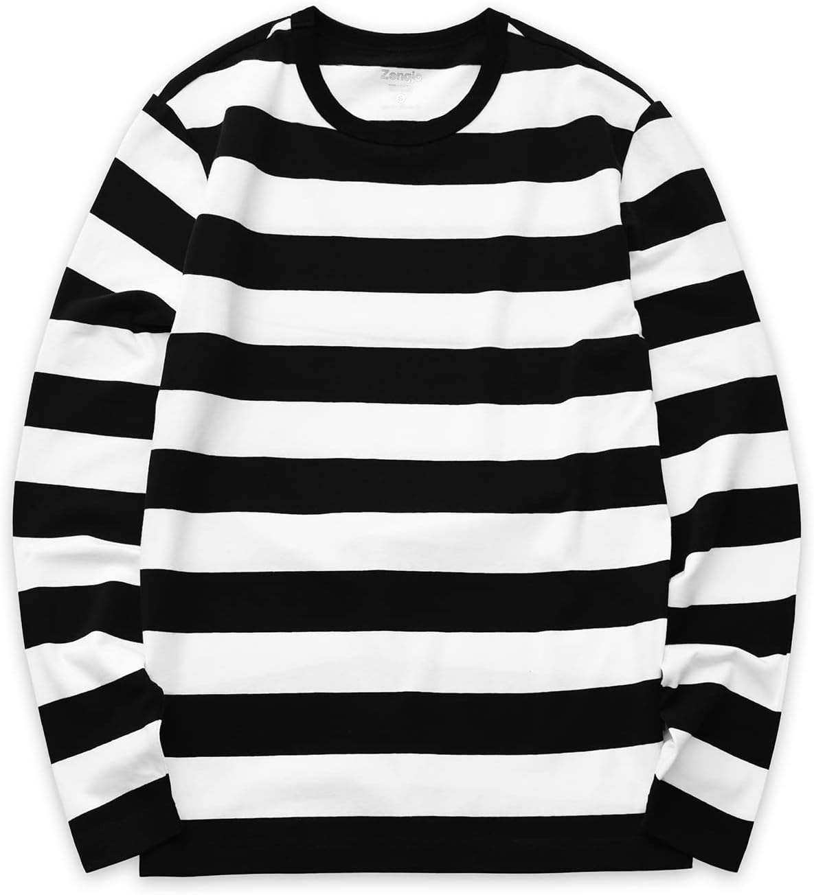 Zengjo Mens Striped T Shirt Short/Long Sleeve Crewneck Tee - Image 4