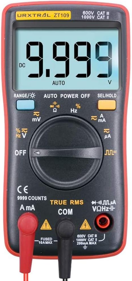 URXTRAL 9999 Counts Auto Ranging Digital Multimeter, True RMS Multi Tester with Backlight, Square Wave Output,Temperature, AC/DC Voltage and Current, OHM,Duty Cycle,Continuity Tester Pocket Design