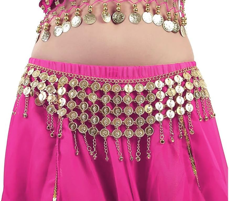 Belly Dance Hip Scarf Belt, Dangling Coins Belly Dancing Skirt, Belly Dancer Accessories Gold with Belly Dance Hand Accessories, for Women, Music Festival, Party, Performance, Gold image 4