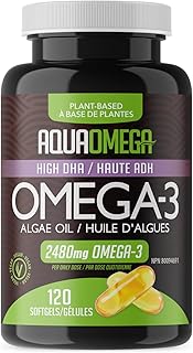 AquaOmega Plant-based High DHA Supplement, Vegan Omega 3 w/EPA from Algae Oil, Supports Brain Function, Heart Health and Immune Function, 2480mg Omega 3 Vegan Supplement, 120 Softgels