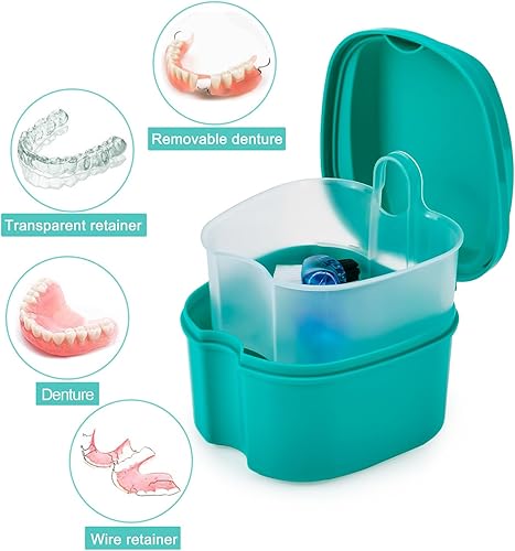 Miniatura 3 de Paquete de 2 estuches limpiadores para retenedores de color, vasos para dentaduras para remojar dentaduras postizas, contenedor de dientes falsos