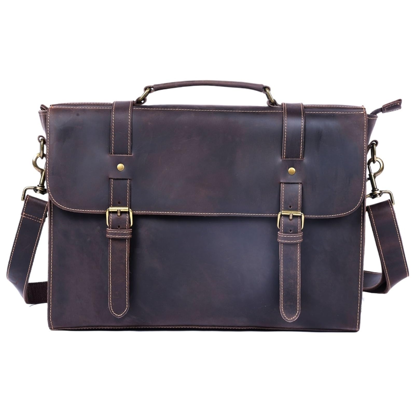 Bolso de mano for hombre, piel auténtica, for negocios, bandolera hombro, for ordenador 15,6" Para Negocio Colegio Trabajo Café