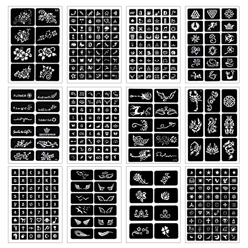 Koogel 524 Pcs Semi Permanent Tattoo, 20 Sheets Henna Women Tattoo Stencil Temporary Tattoo Stickers For Face Paint Body Art #TOP4