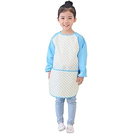 Plie Kids Painting Apron - Waterproof Long Sleeve Art Smock for Toddlers & Preschoolers, Messy Play, Baking, Crafts, Cooking, Sensory Activities (Ages 1-10), Blue Heart Dot (28-S)