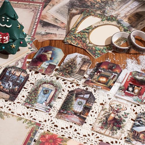 icceemee Scrapbooking Supplies Kit,Christmas Theme Scrapbooking Kit for Bullet Junk Journaling, Stationery, A6 Grid Notebook, Floral DIY Note-Taking Supplies, Birthday Craft Gift for Teen Girls