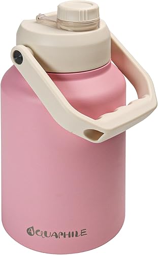 AQUAPHILE Botella de agua de 64 onzas con asa, jarra de agua aislada al vacío de doble pared de medio galón, termo deportivo de viaje a prueba de