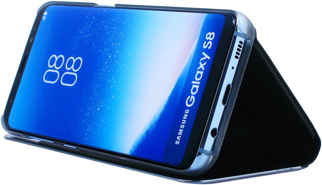 AICase Galaxy S8 Case, Luxury Translucent View Window Sleep/Wake Up Function Cover Mirror Screen Flip Electroplate Plating Stand Full Body Protective Case for Samsung Galaxy S8(Black)