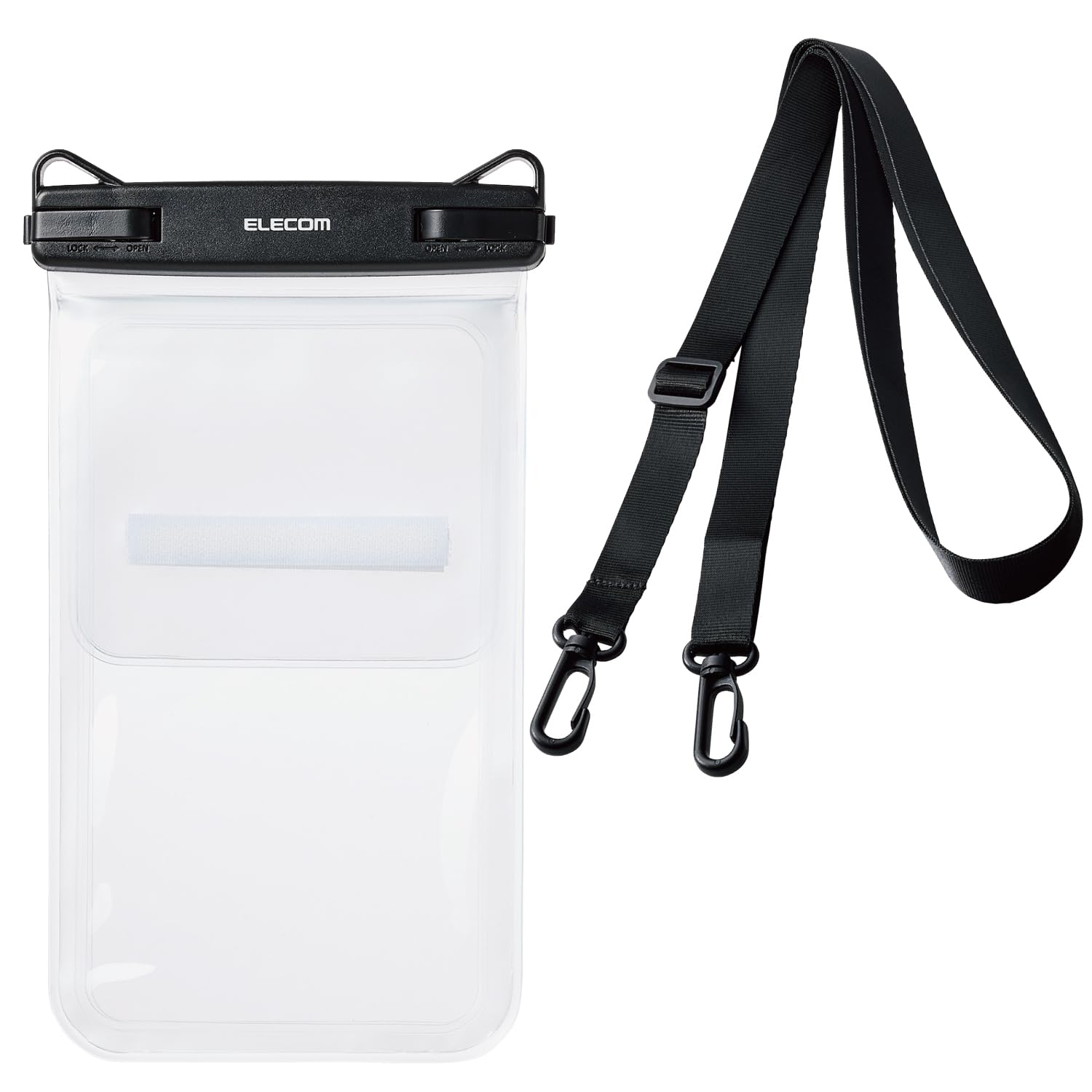 Elecom P-WPS2P05BK Waterproof Smartphone Case, Bath, Sea, Neck Hanging, Underwater, Cannot Operate, IPX8, Face Authentication, Operated with Inside and Inside 2 Pockets, Lock Lever Type, Smartphone
