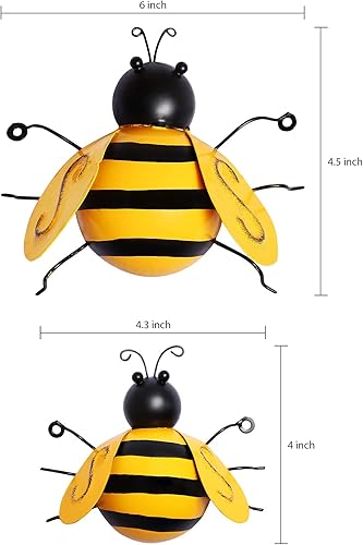 Miniatura 2 de MorTime Paquete de 4 esculturas de pared de metal para decoración de jardín, decoración de pared de abejas colgantes para interiores y exteriores,