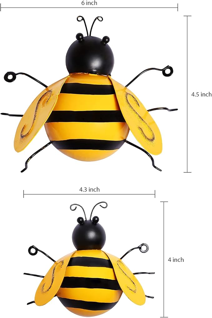 MorTime 4 Pack Metal Esculturas de Abeja para Pared miniatura 3