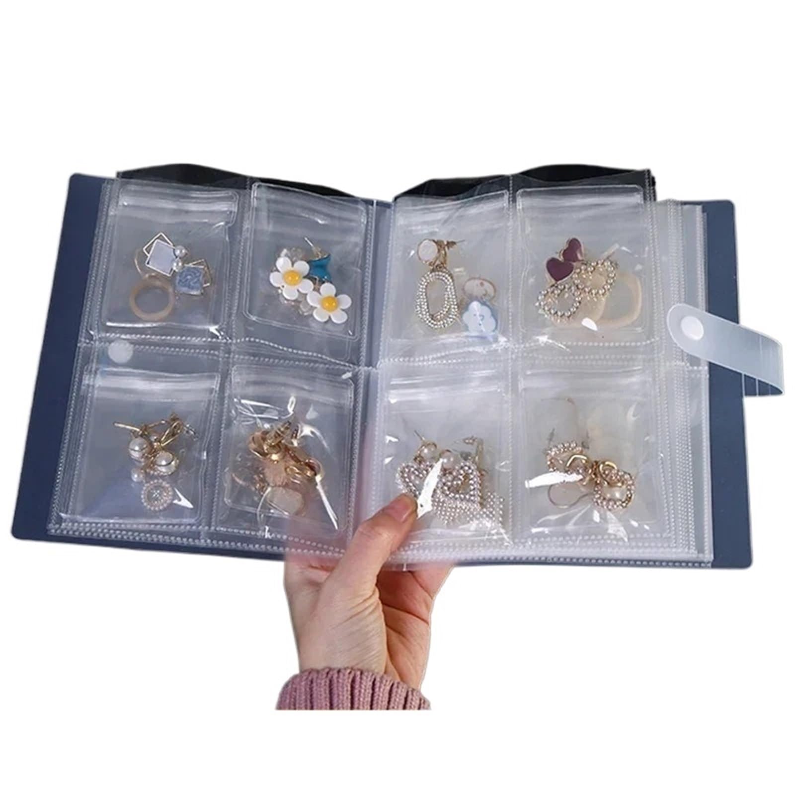 HUWOYG Jewelry Storage Albums Desktop Drawer Organizer Boxes Transparent Necklace Bracelet Ring Book Holder Bag For Rings Necklace(Color2)