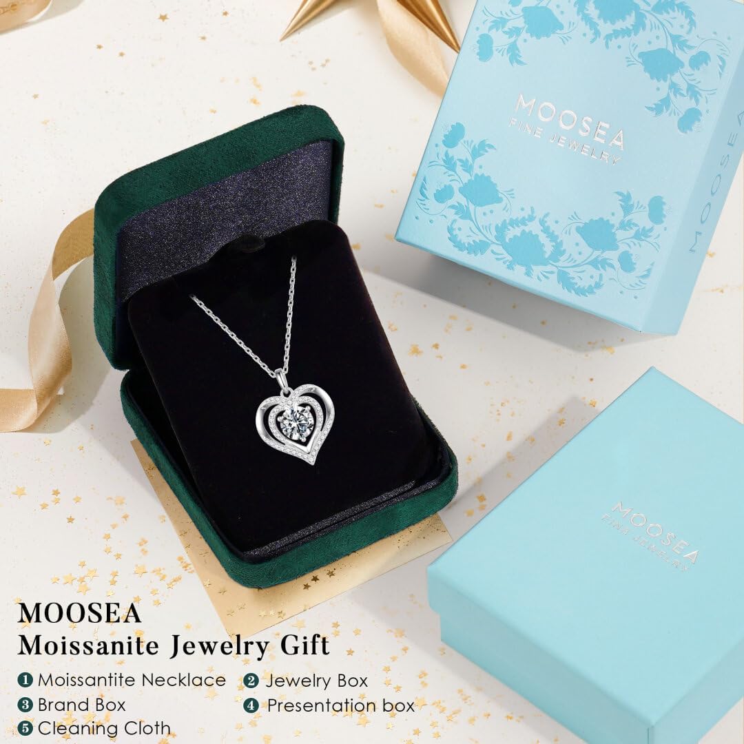 MOOSEA Necklace Gifts for Her - 925 Sterling Silver Double Heart Moissanite Necklace, 1-3 Carat Lab Created Moissanite Anniversary Birthday Gift for Women Wife Girlfriend Mom - Image 8