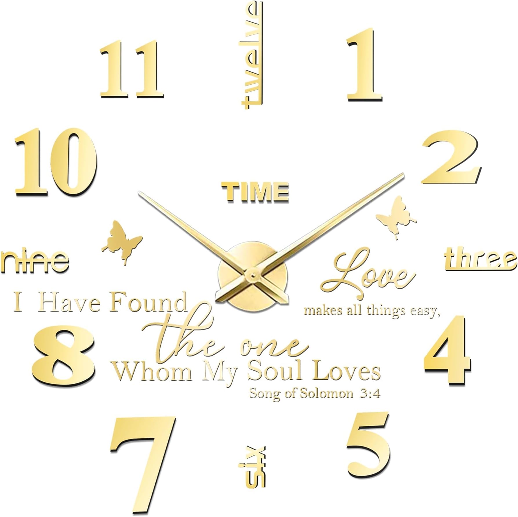 FERRISA Frameless DIY Wall Clock, 3 in 1 Large 3D Frameless Wall Clock 47 Inch, 3D DIY Wall Clock for Living Room Bedroom Office Decor Wall Decor(Gold Motto)…