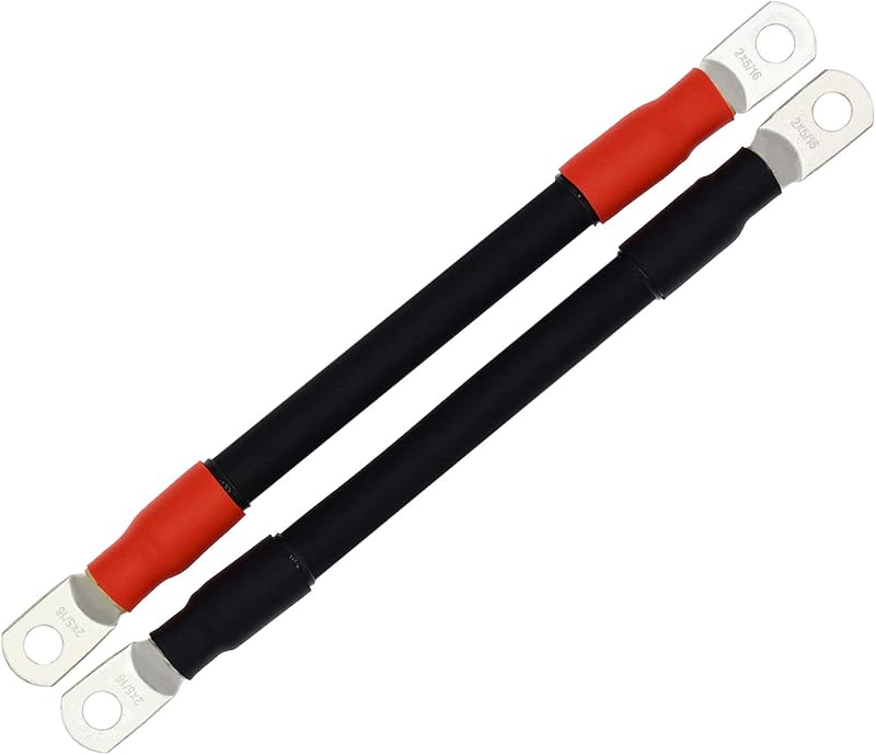 Cabos de bateria RIOCAN 2 AWG para inversor com terminais de cobre estanhado 5/16" – 20,32 cm, conjunto com 2