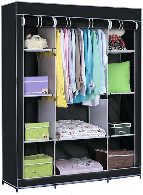 Youyijia Portable Wardrobe 128x45x173cm Fabric Wardrobes for Bedroom Large Foldable Closet Storage Oranisers Portable Wardrobes for Bedroom (Black)