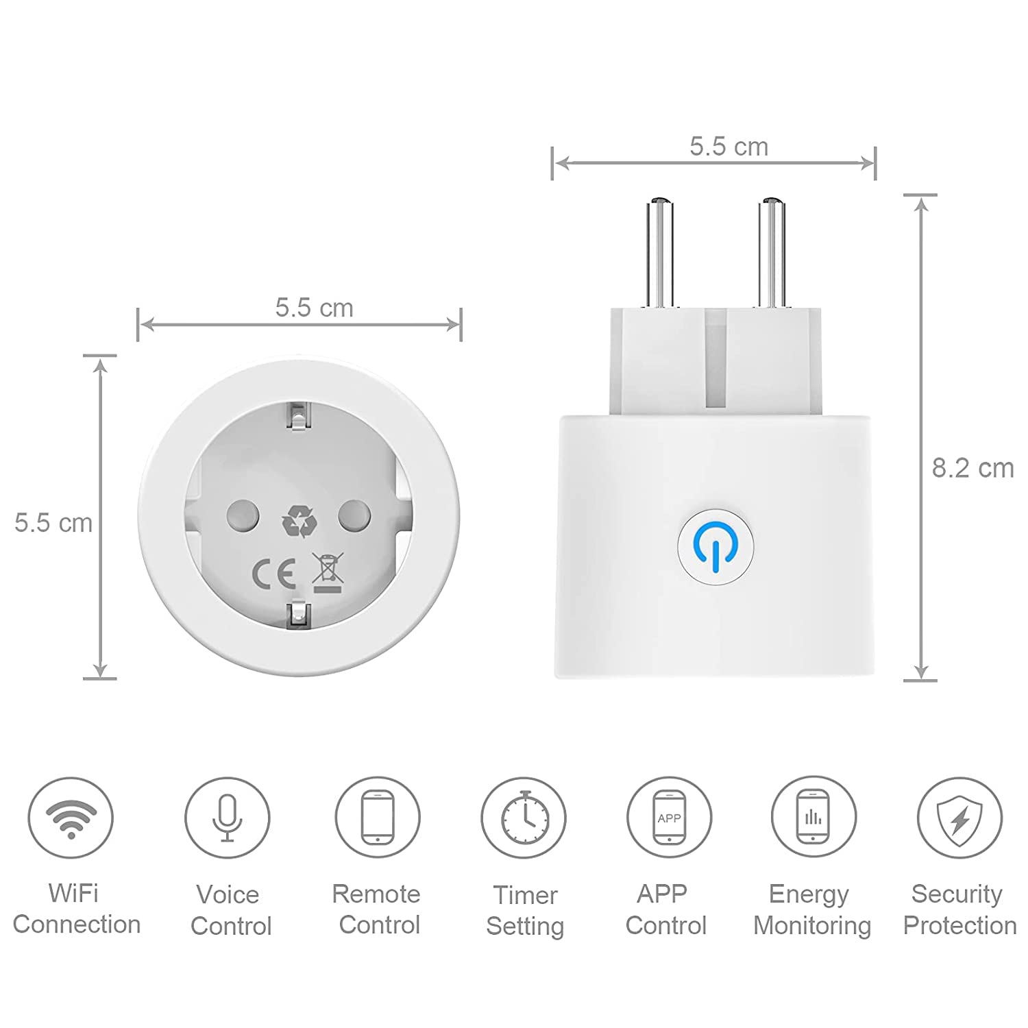ANTELA Inteligentne gniazdo WiFi Smart Wtyczka kompatybilne z Alexa, Asystentem Google, pomiar zużycia energii, 16A, sterowanie głosowe, zdalne sterowanie APP, ustalanie harmonogramu, 2,4 GHz, 4 PCs
