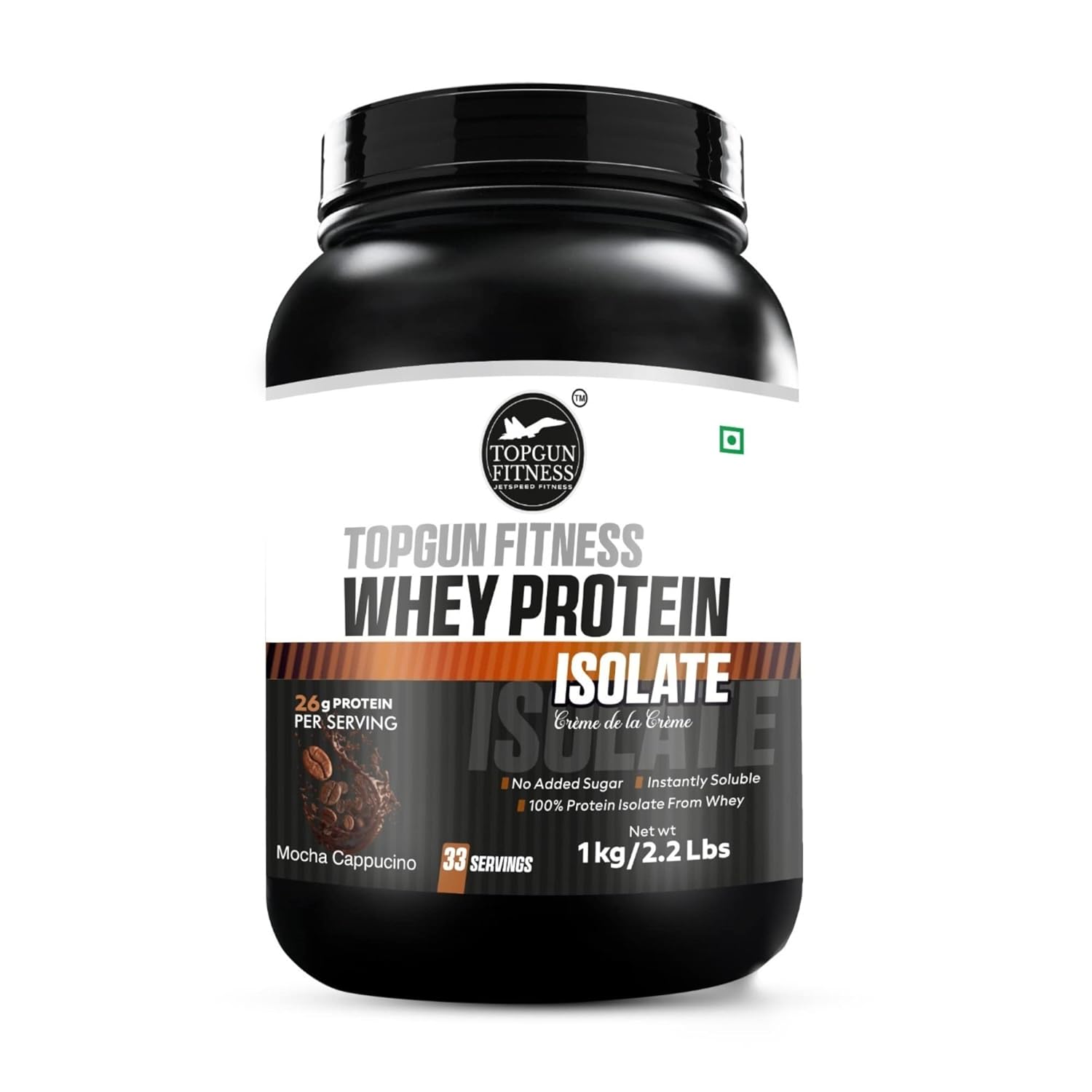 TOPGUN FITNESS 100 Whey Protein Isolate Powder, No Sugar, MOCHA