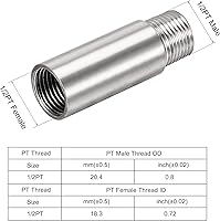 Vista 2 de Brazo de extensión de cabezal de ducha, 2.8 pulgadas, 12PT macho a 12PT hembra rosca 304, acoplador de montaje de tubería de acero inoxidable 304