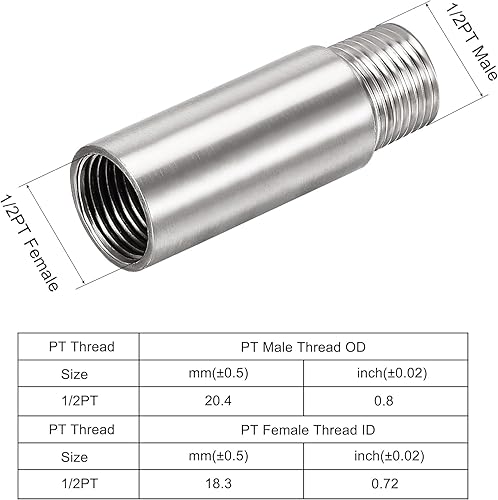 Miniatura 2 de Brazo de extensión de cabezal de ducha, 2.8 pulgadas, 12PT macho a 12PT hembra rosca 304, acoplador de montaje de tubería de acero inoxidable 304,