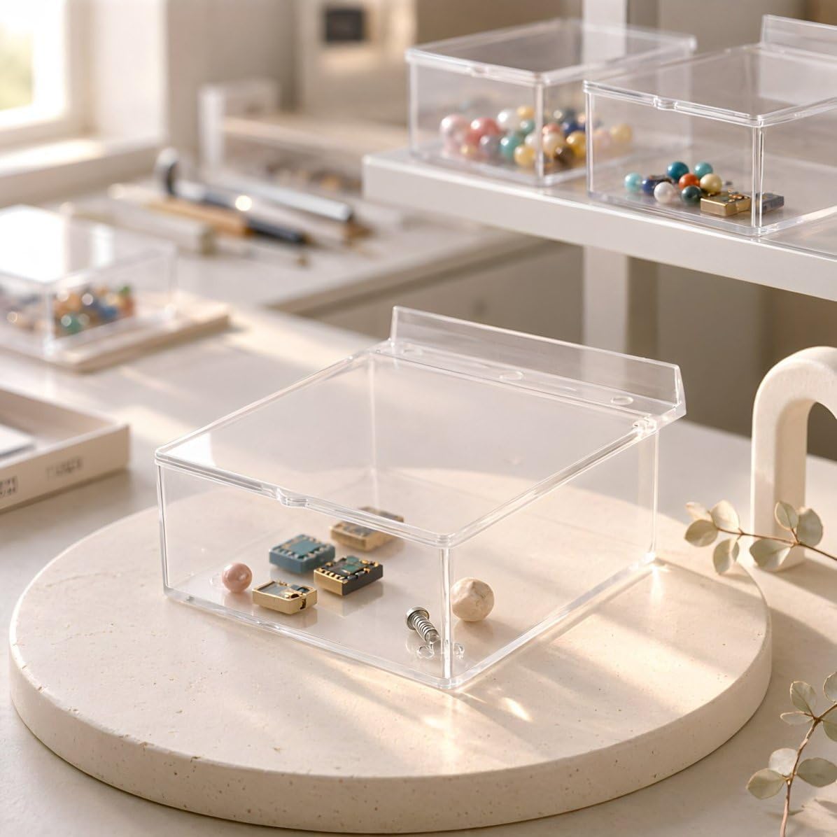 Small Slatwall Bins with Lids 4pcs, Plastic Hanging Containers image 5