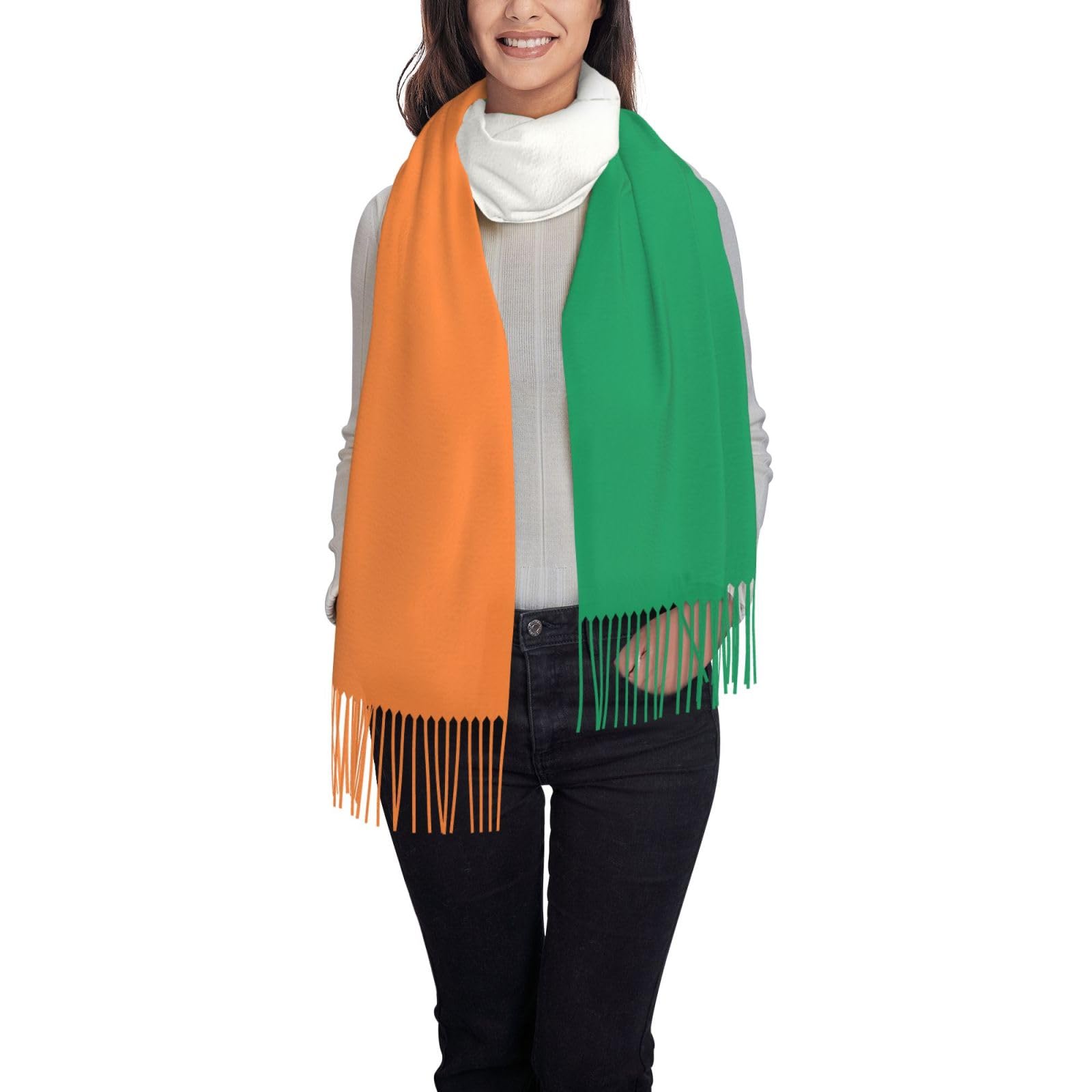 Hgnbcsa Unisex Black Irish Flag Print Women Scarf Fashion Christmas Winter Scarf For Women Men Long Scarf With Tassels Shawl Wrap