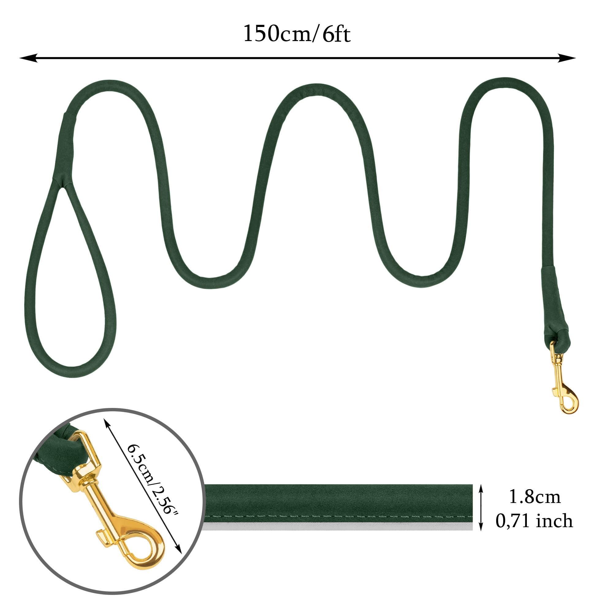 OOPSDOGGY Reflective Rolled Leather Dog Leash 6 ft Durable Dogs Lead for Small Medium Large Dogs (Green, Small) - Image 3
